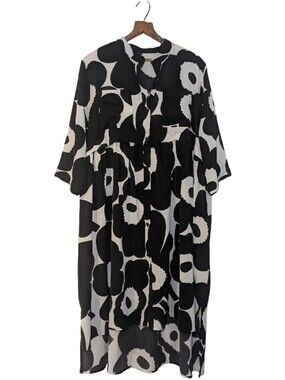 Black And White Floral Print Tunic Dress | Hi-low | 2X-ish